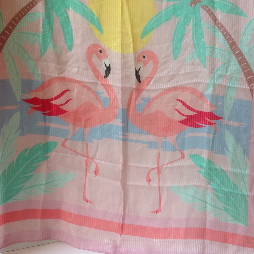 Kate Spade Pink Flamingo Scarf Green Palm Tree